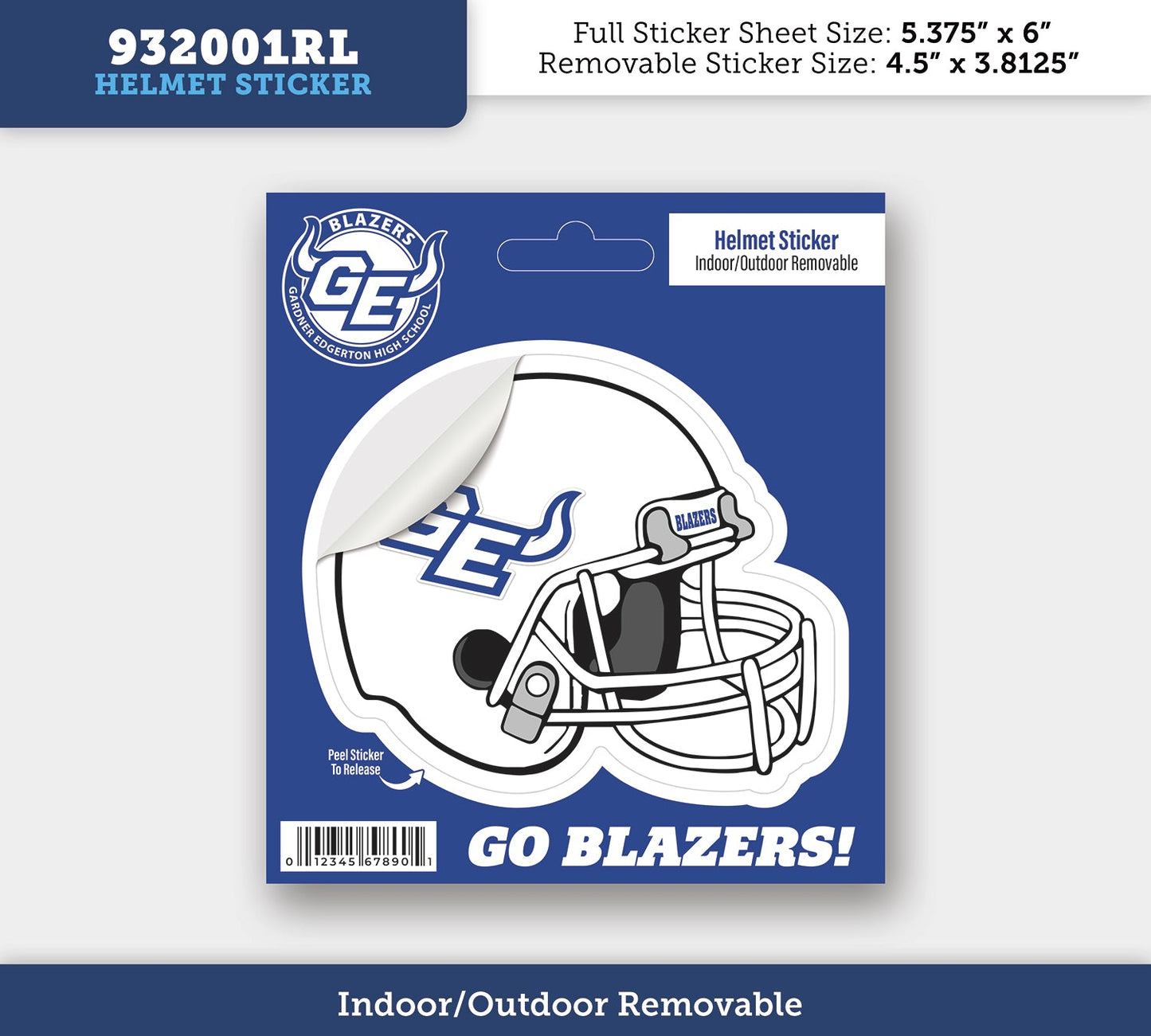 Football Helmet Kiss Cut - Removable Sticker - 5.4"x6" (Singles)