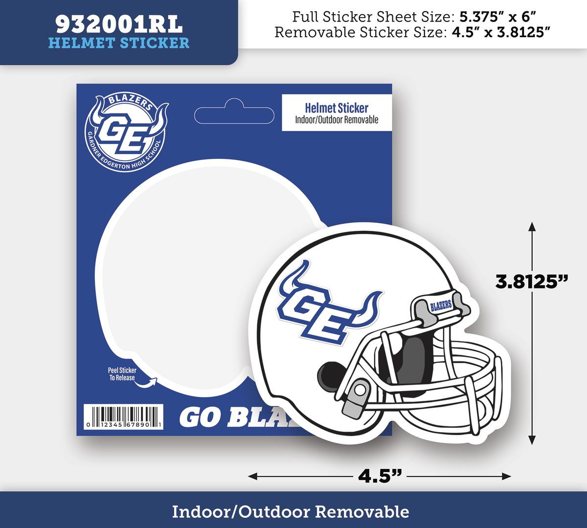 Football Helmet Kiss Cut - Removable Sticker - 5.4"x6" (10 Pack)